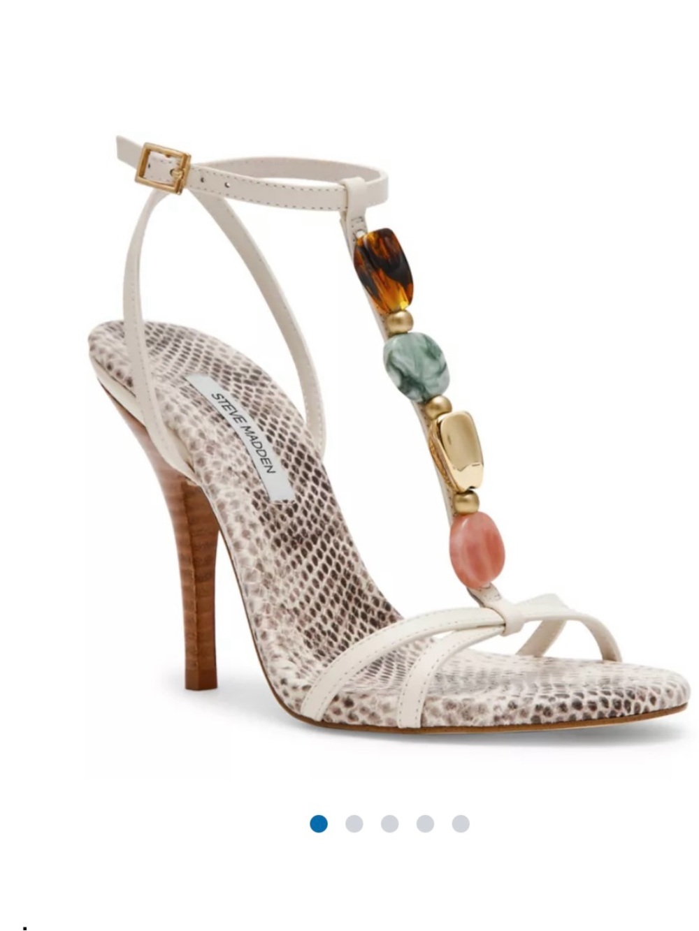 Steve Madden White T-Strap Jeweled High Heel Sandal